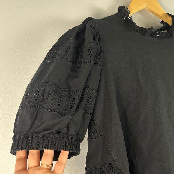 Anthropologie Othilia Black Eyelet Cotton Boho Blouse - Picture 10 of 10